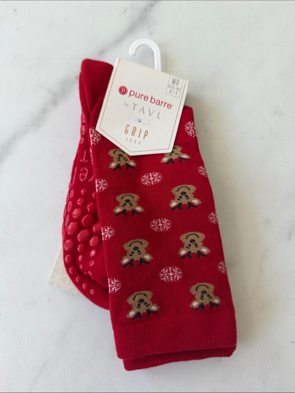 Pure Barre Red Reindeer Christmas Grip Socks